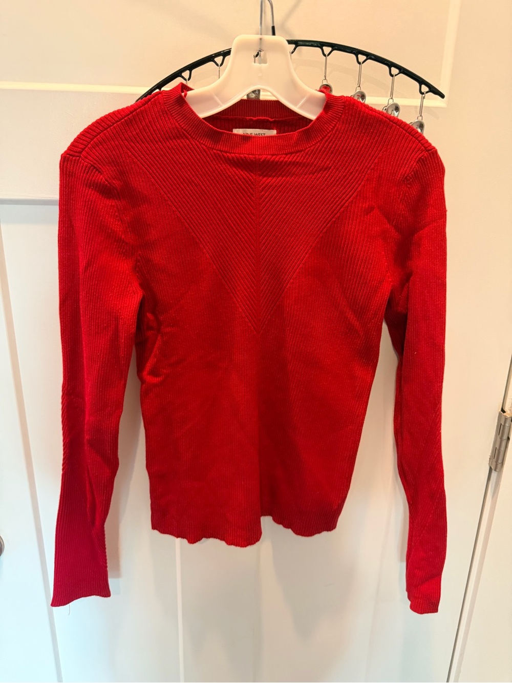 Nine West Red Ribbed Knit Chevron Long Sleeve Sweater Top Medium
